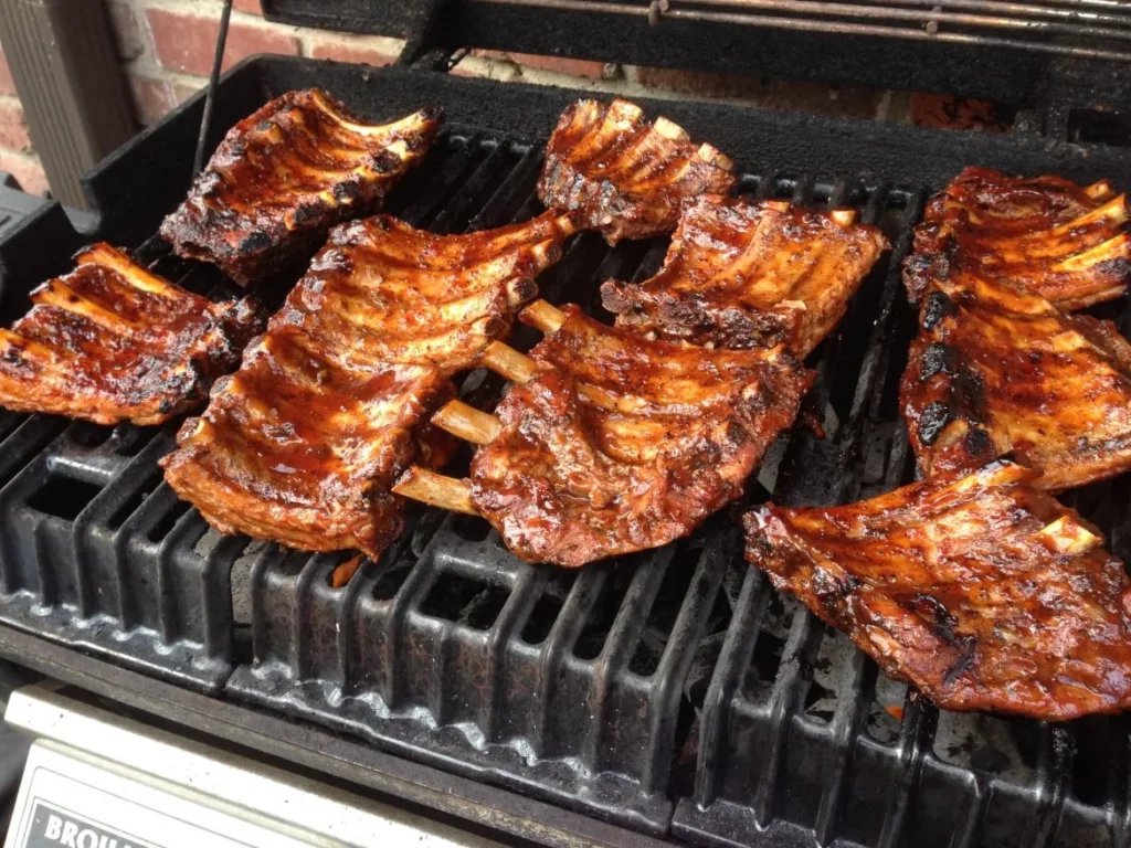 Pork ribs baked on grill